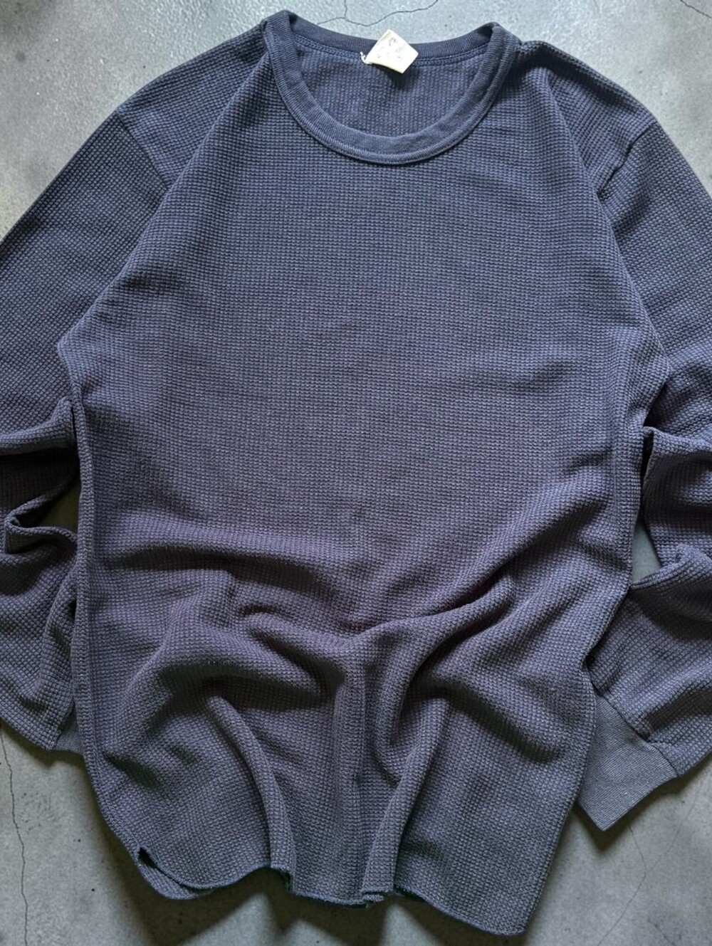 Vintage 70s 80s Thermal Waffle Knit Longsleeve Black Shirt Size Mens Small